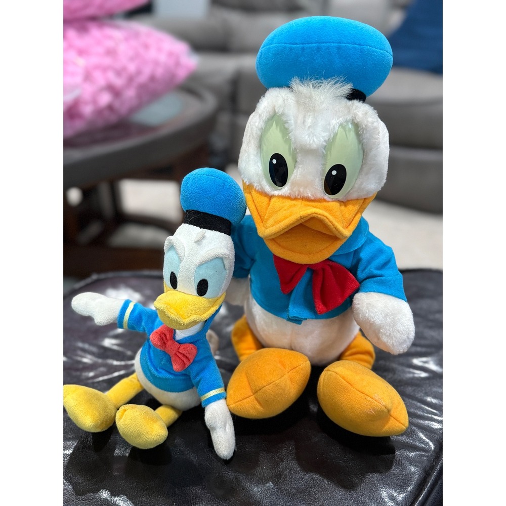 Vintage Disney Donald Duck Plush Toy Blue Sailor Outfit Large & Small Set